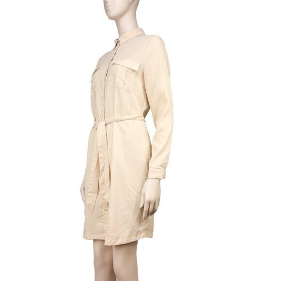 ICHI Butter Yellow Shirt Long Sleeves Belted French Tunic Summer Dress sz 36 - Picture 2 of 6